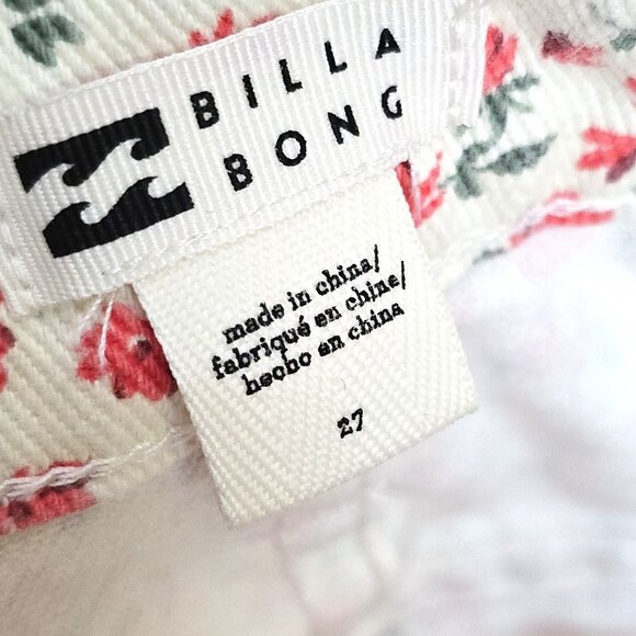 Billabong Red Cream Ditsy Floral Buttonfly Denim Mini Skirt - Picture 7 of 7